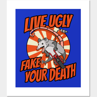 Live Ugly Fake Your Death Possum Riding Minibike Posters and Art